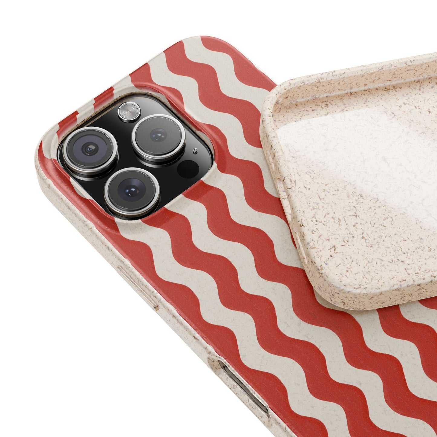 Ziggy Stripe Phone Case - white and brick red - Eco-Friendly, Biodegradable