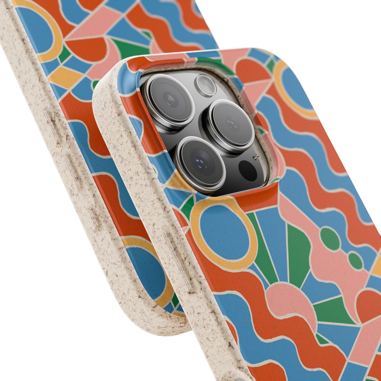 Day Trippin' Phone Case - blue, green, pink and brick red - Eco-Friendly, Biodegradable