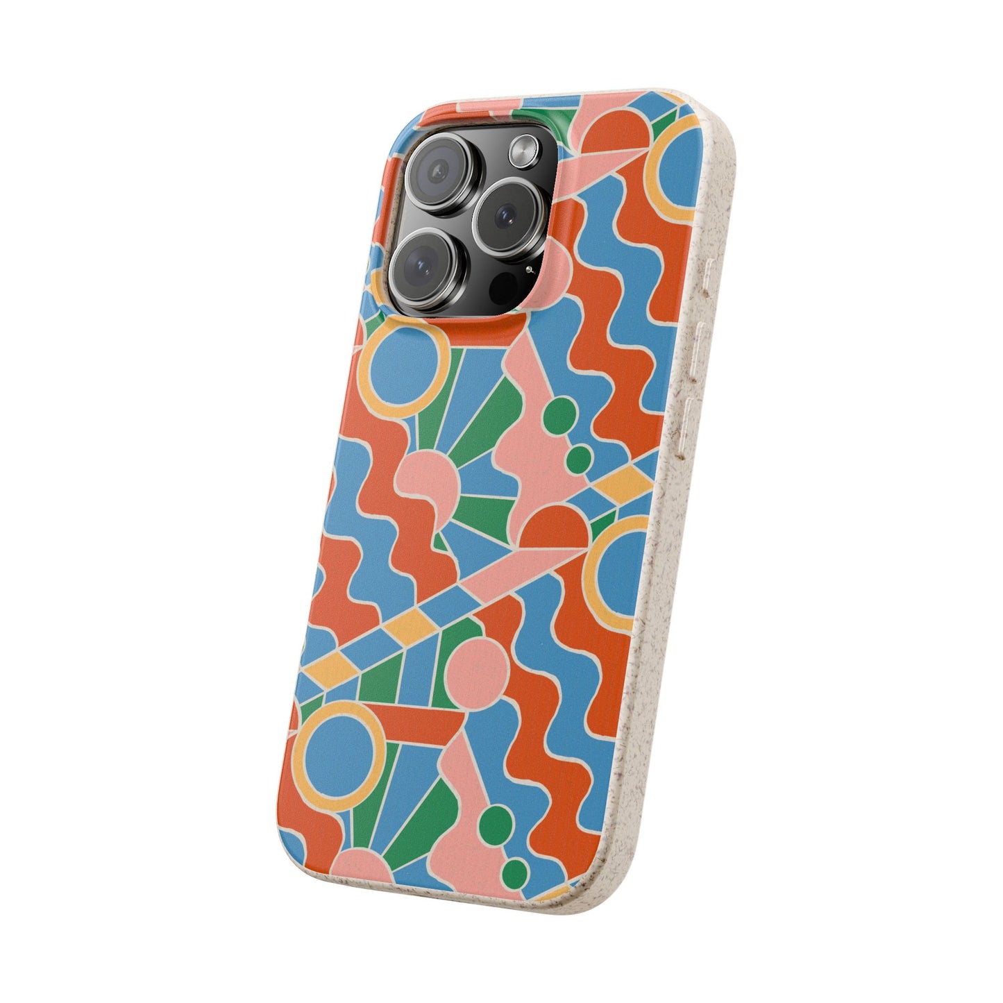 Day Trippin' Phone Case - blue, green, pink and brick red - Eco-Friendly, Biodegradable
