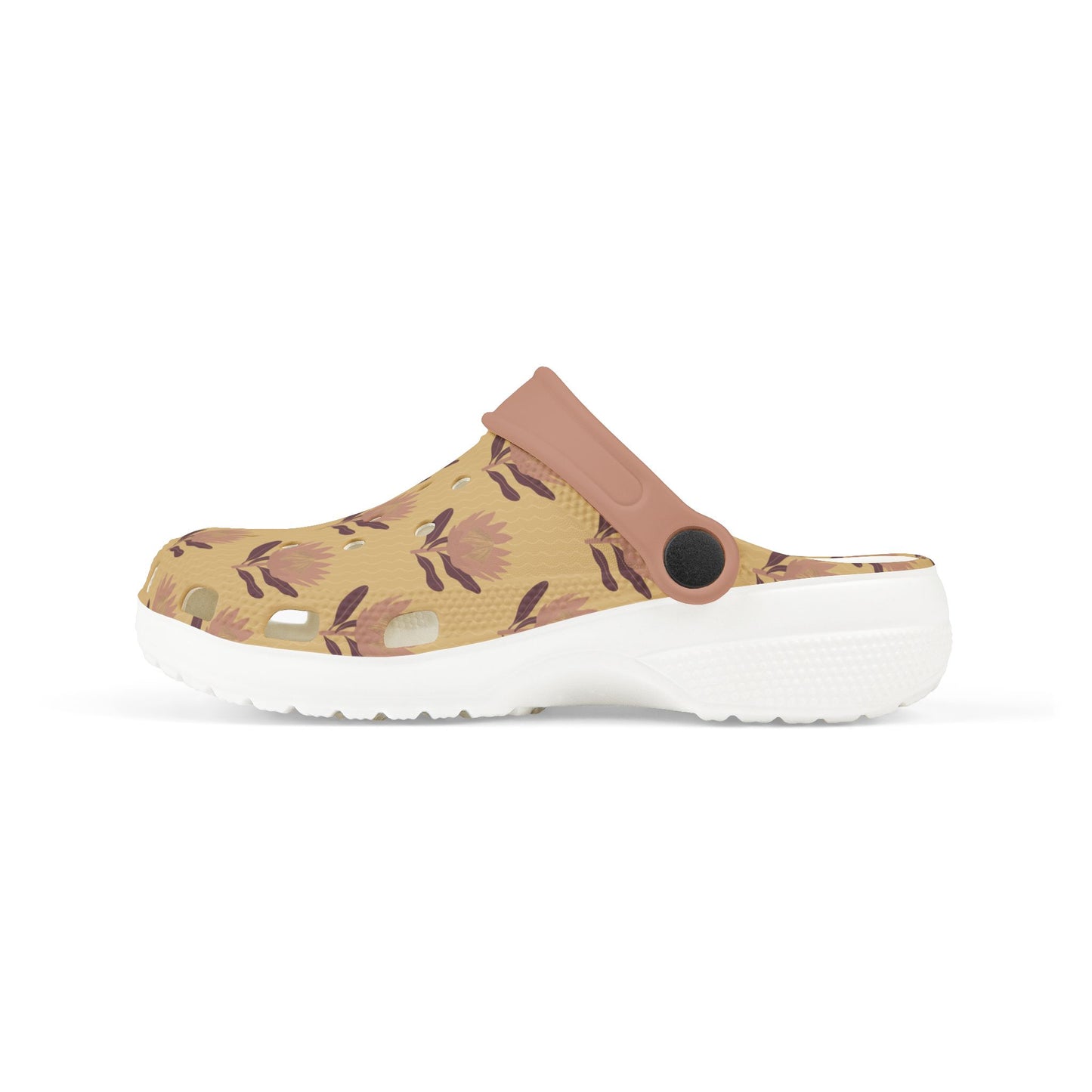 King Protea Floral Kid's EVA Foam Clogs — Butter Yellow and Mauve All-Over Print Slip-on Shoes