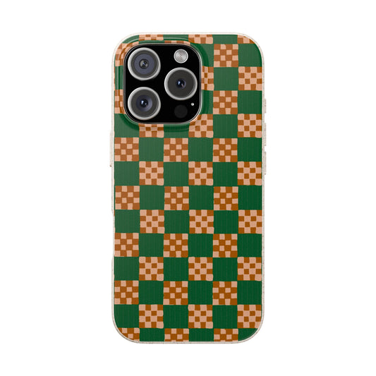 Checkered Quilt Phone Case - green, peach and toffee - Eco-Friendly, Biodegradable