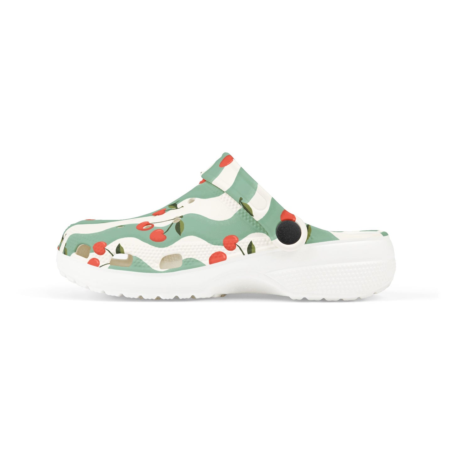Wavy Cherry Kid's EVA Foam Clogs — White & Teal Patterned EVA Slip-Ons