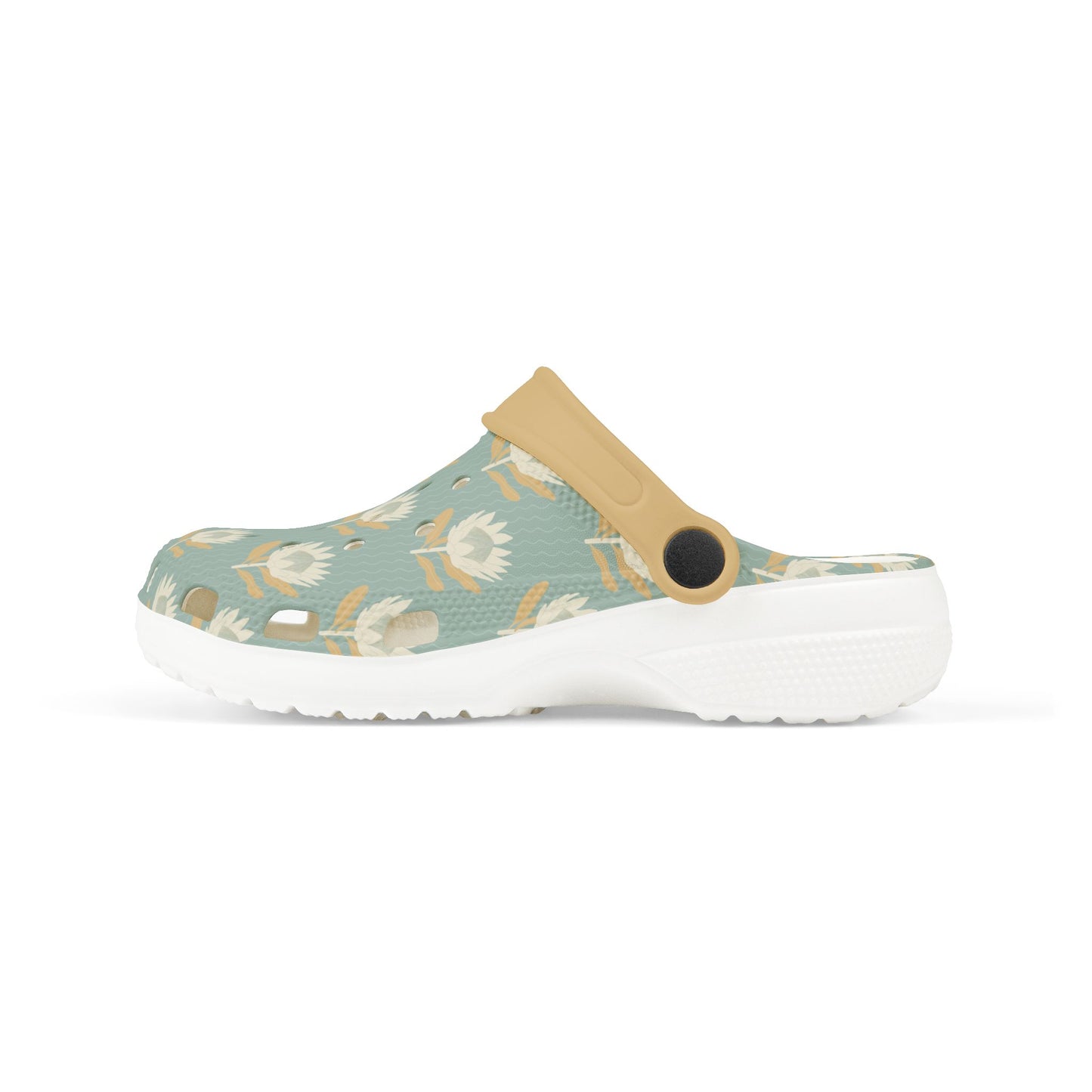 King Protea Floral Kid's EVA Foam Clogs — Light Blue and Apricot All-Over Print Slip-on Shoes