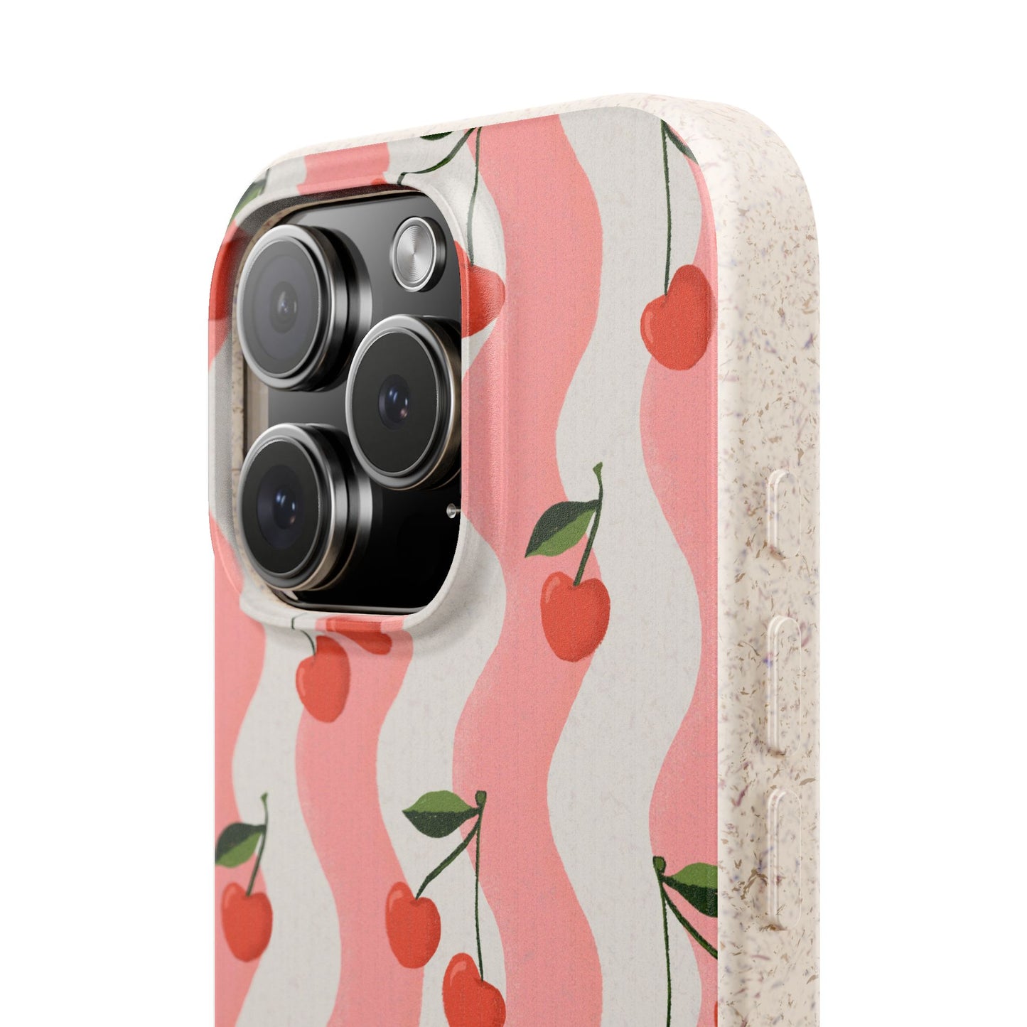 Wavy Cherry Phone Case - white and pink - Eco-Friendly, Biodegradable