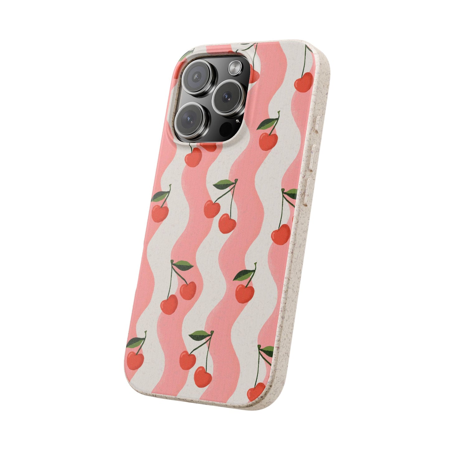 Wavy Cherry Phone Case - white and pink - Eco-Friendly, Biodegradable