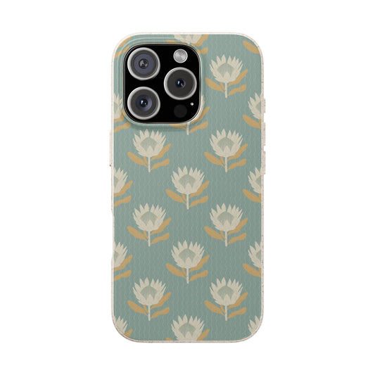 King Protea Phone Case - light blue and apricot - Eco-Friendly, Biodegradable