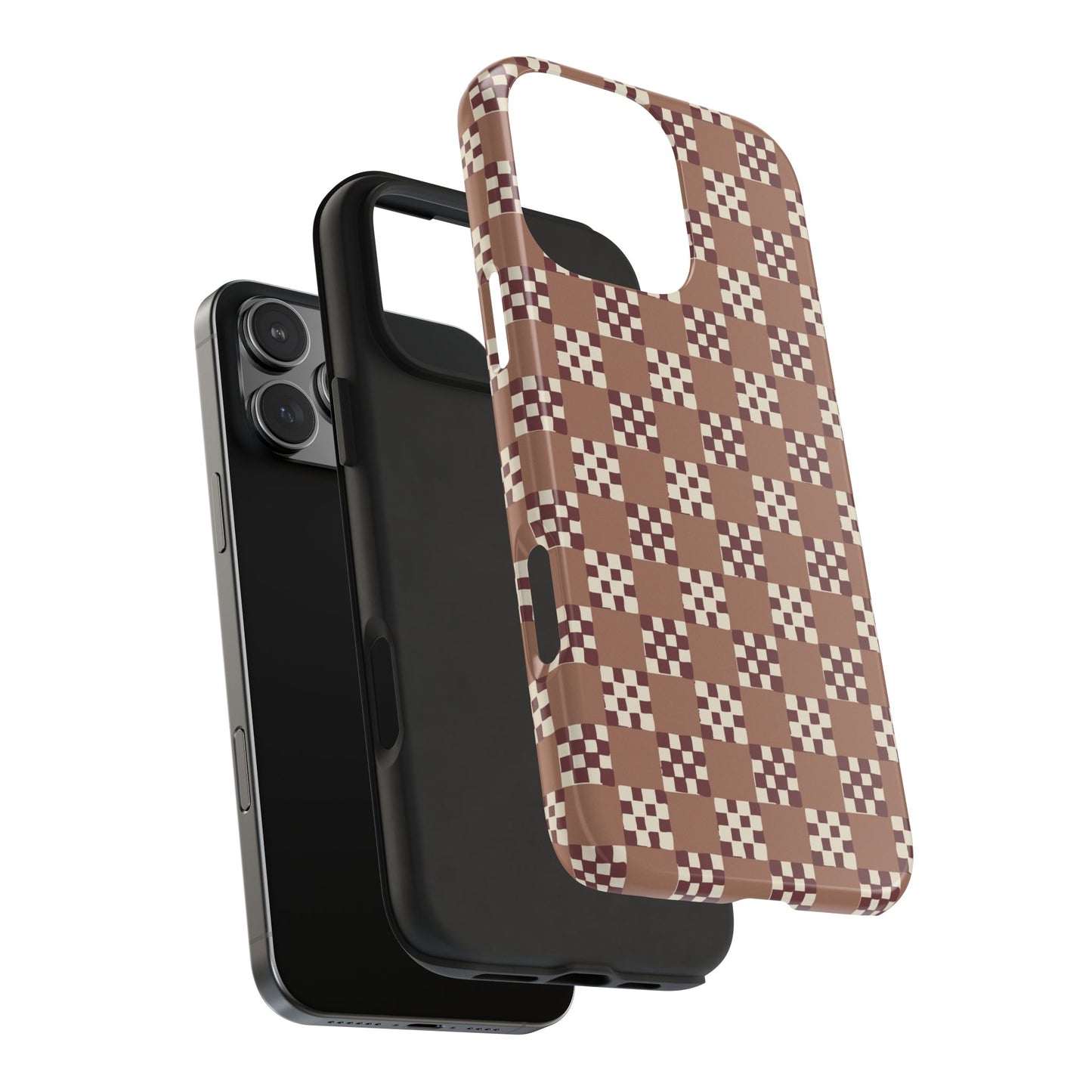 Checker Quilt Tough Phone Case — Retro Mocha Mousse Pattern, Protective iPhone Cover, Personalizable