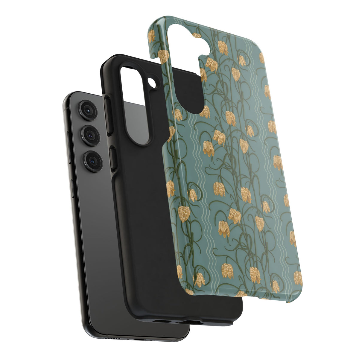 Campanas Floral Tough Phone Case — Dusty Blue and Marigold Wildflower Protective Cover, Personalizable