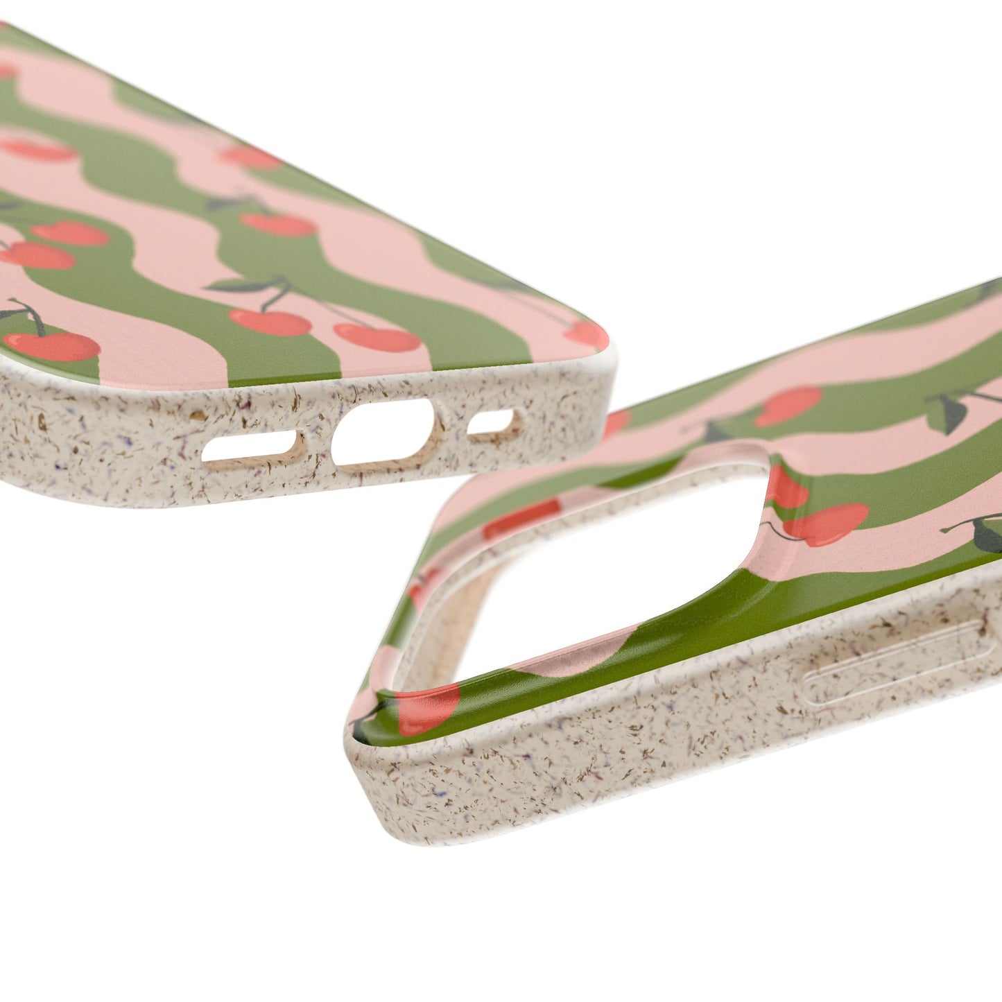 Wavy Cherry Phone Case - pink and green - Eco-Friendly, Biodegradable