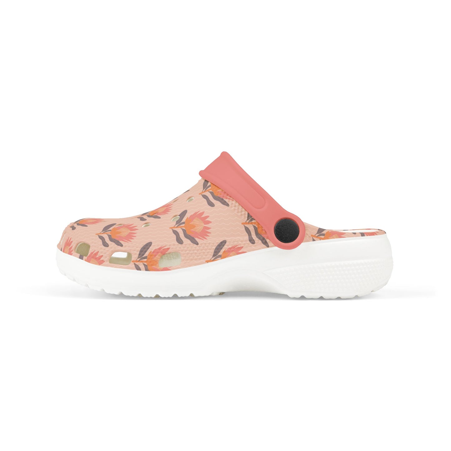 King Protea Floral Kid's EVA Foam Clogs — Coral and Orange All-Over Print Slip-on Shoes
