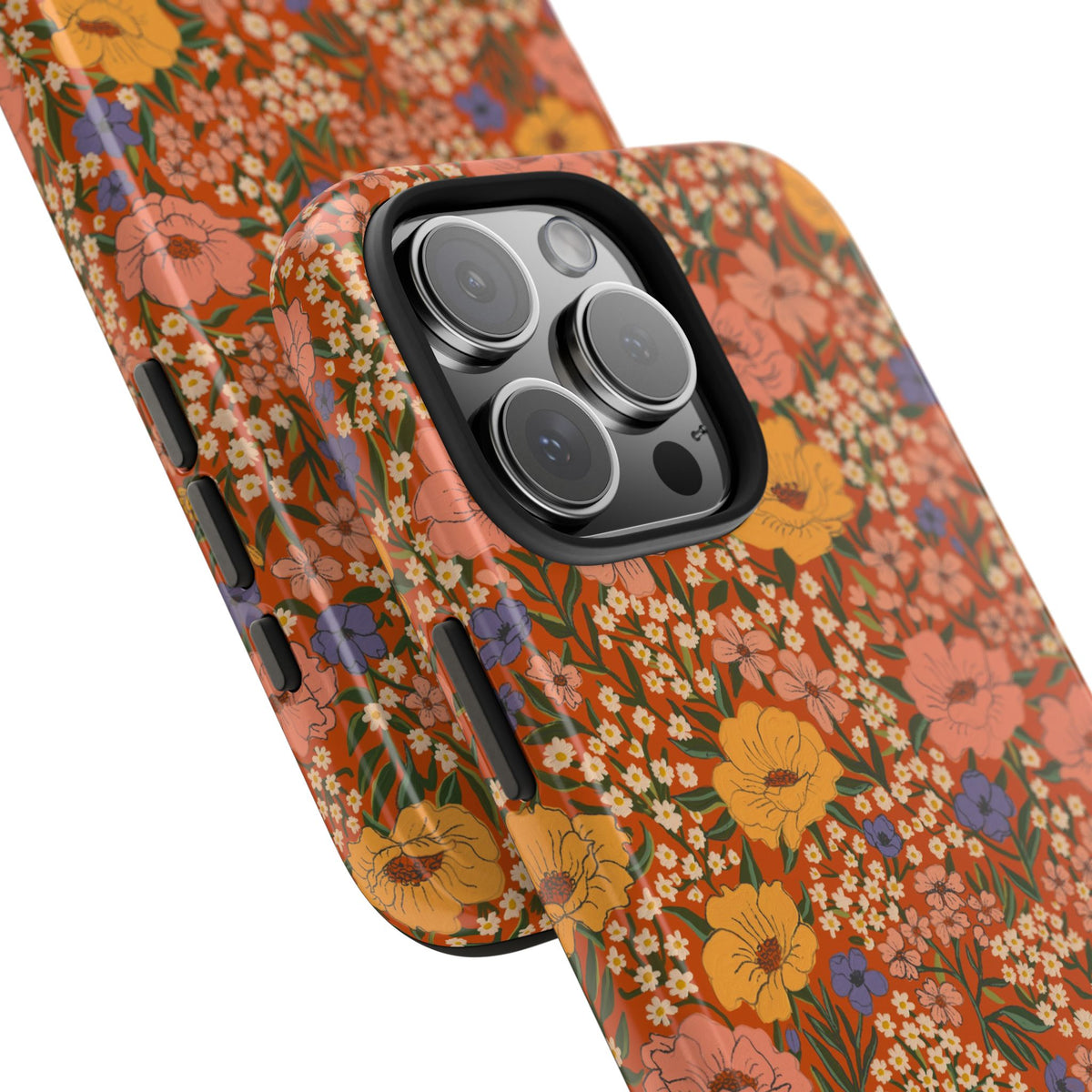 Wildflower Meadow Retro Vintage Floral Tough Phone Case Protection - Poppy Red, Personalizable