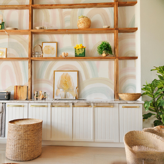 Rainbow Mural, blue and blush