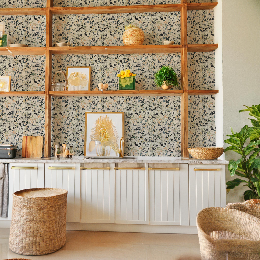 Mojave Terrazzo Wallpaper, green and orange