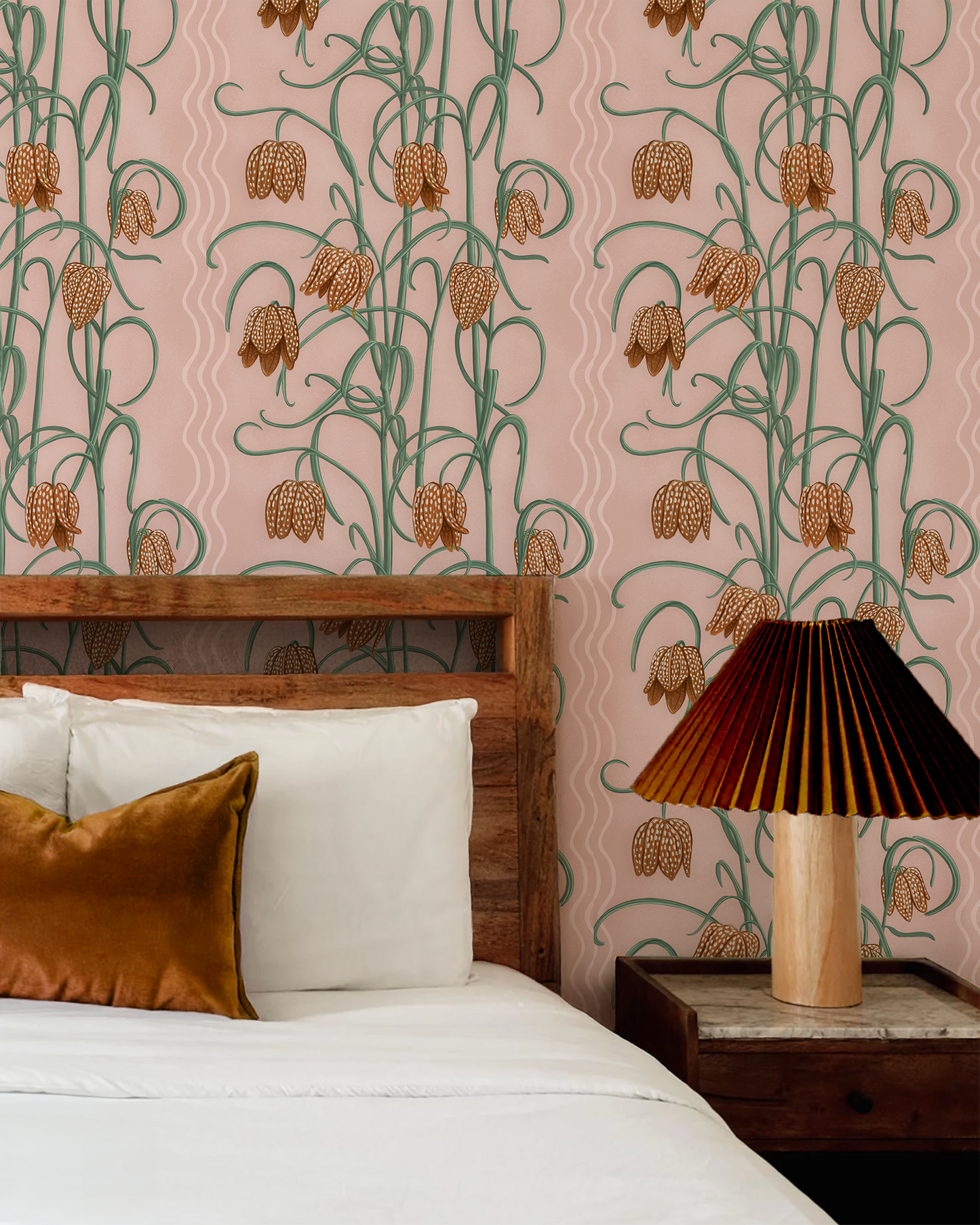 Campanas Wallpaper, dusty pink & orange