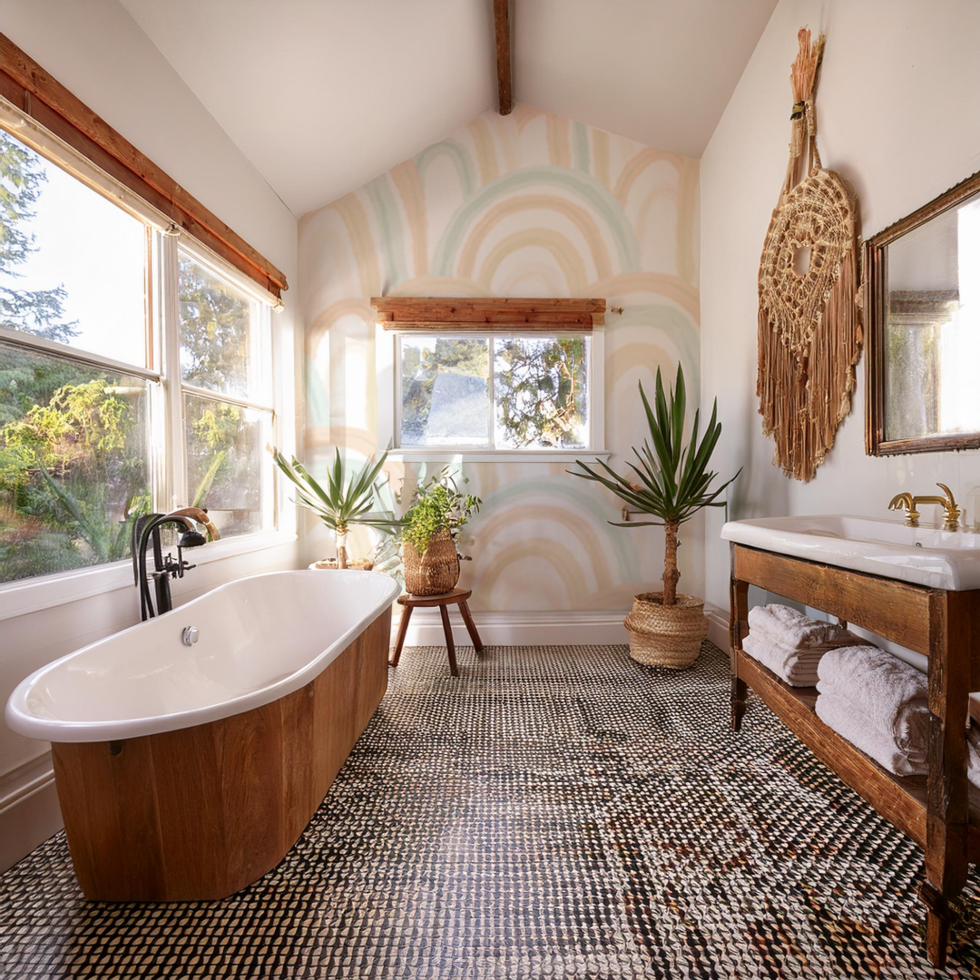 Rainbow Mural, mint and peach