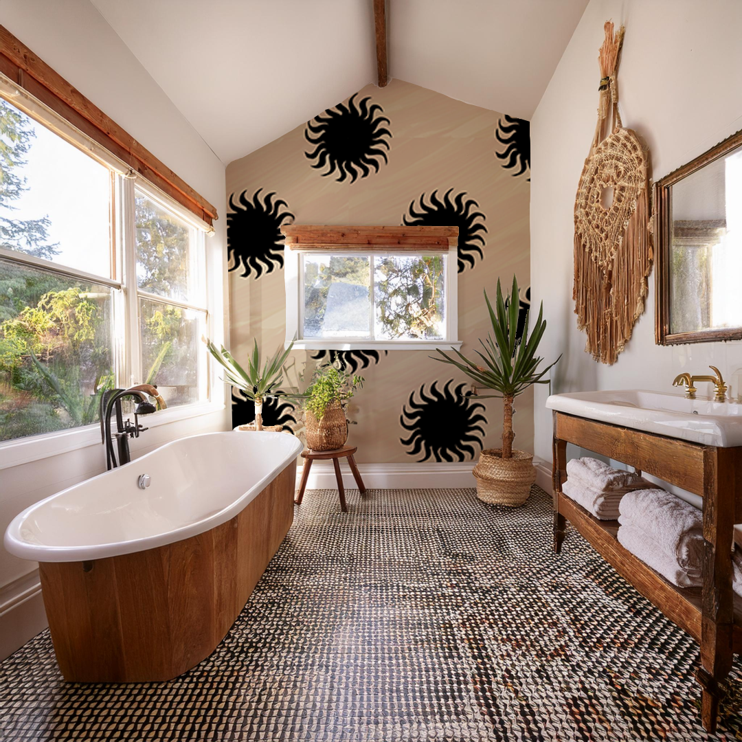 Sol Mural, tan and black