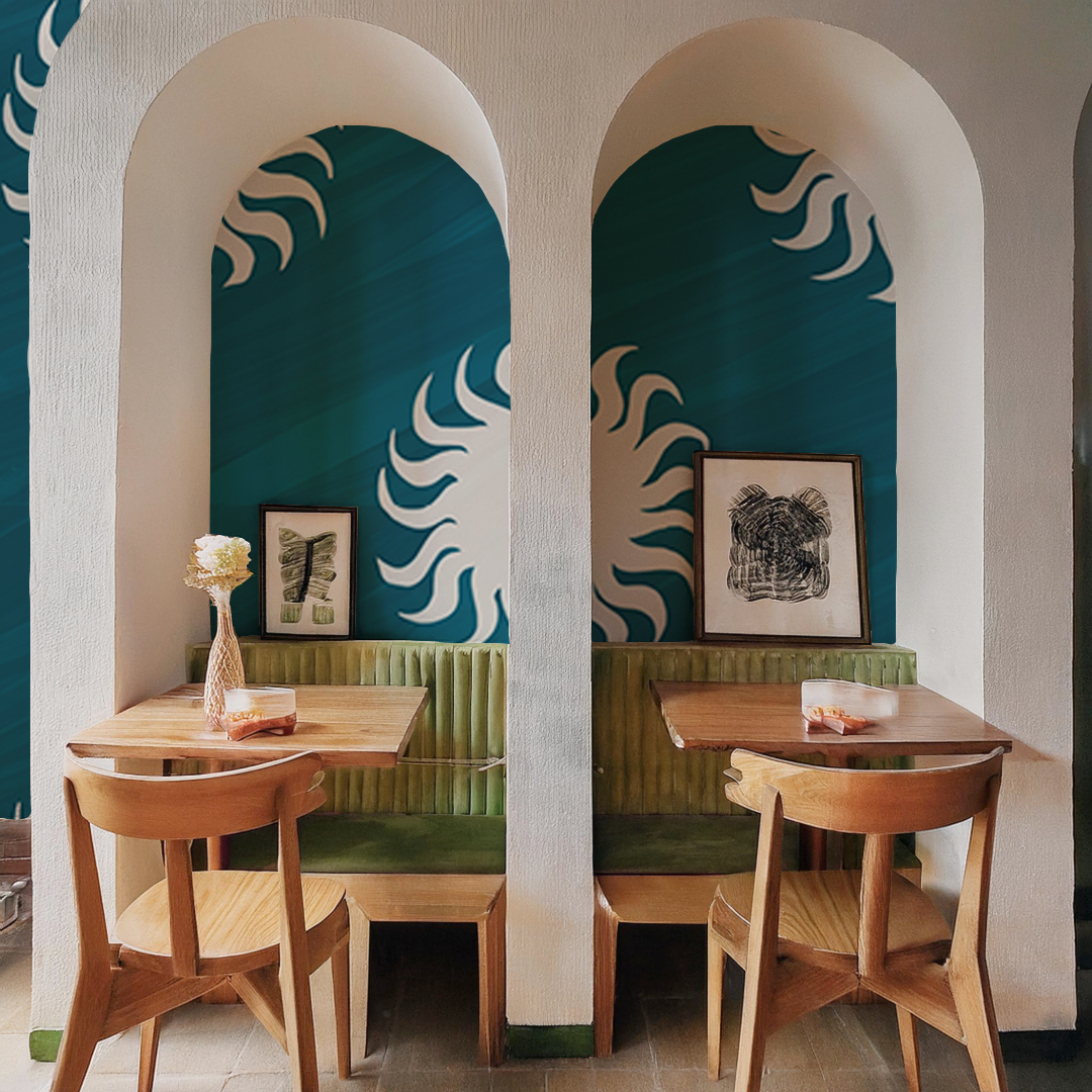 Sol Mural, blue and white