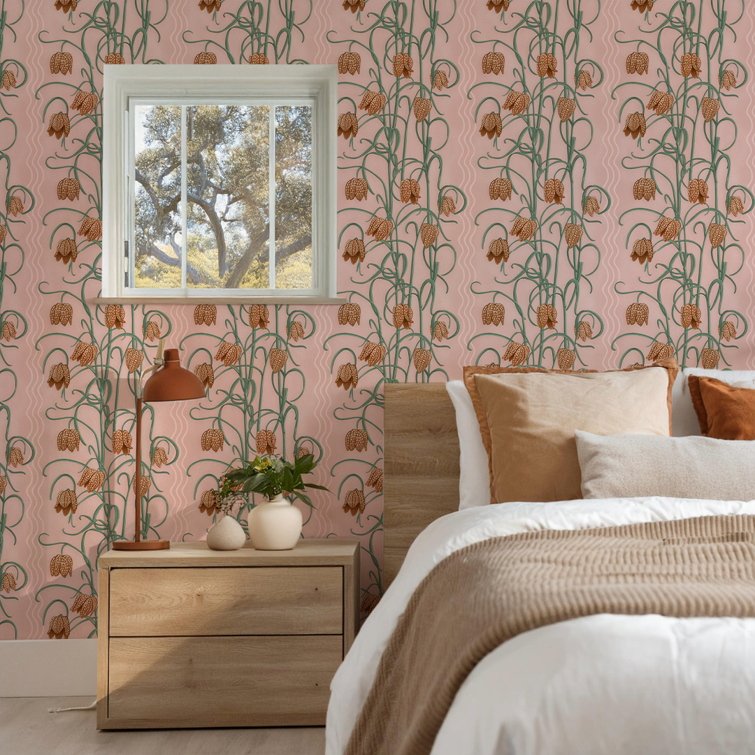 Campanas Wallpaper, dusty pink & orange
