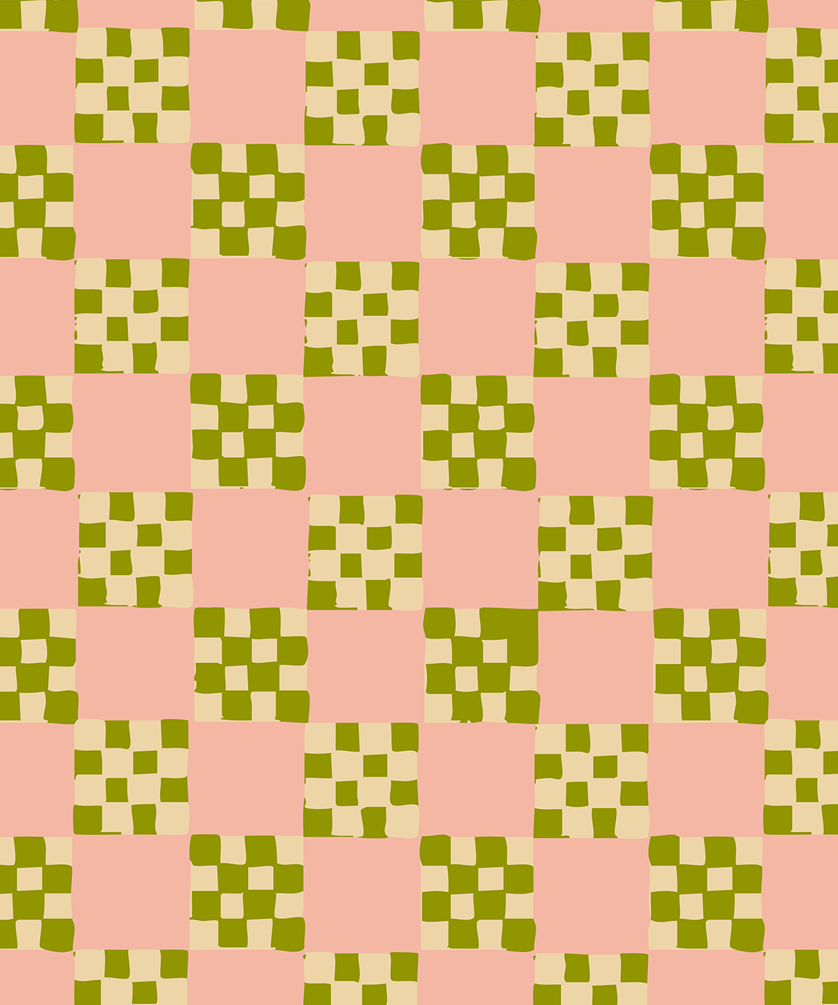 Checkered Quilt Wallpaper, pink, olive green and light beige