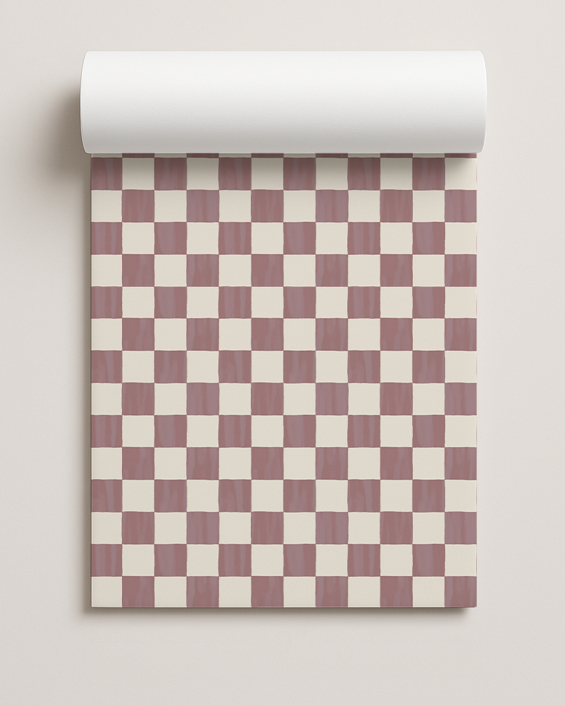 Checkers Contact Paper, dusty mauve & white