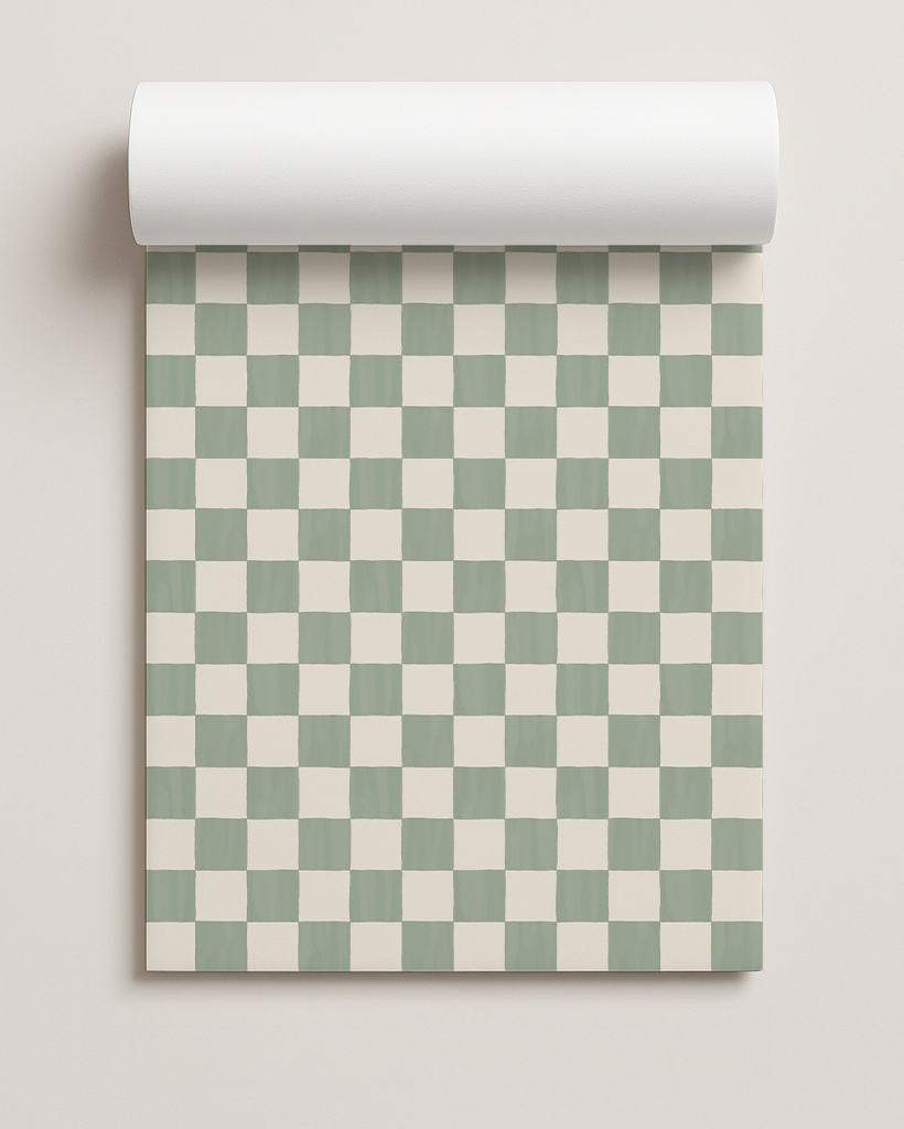 Checkers Contact Paper, dusty mint & white