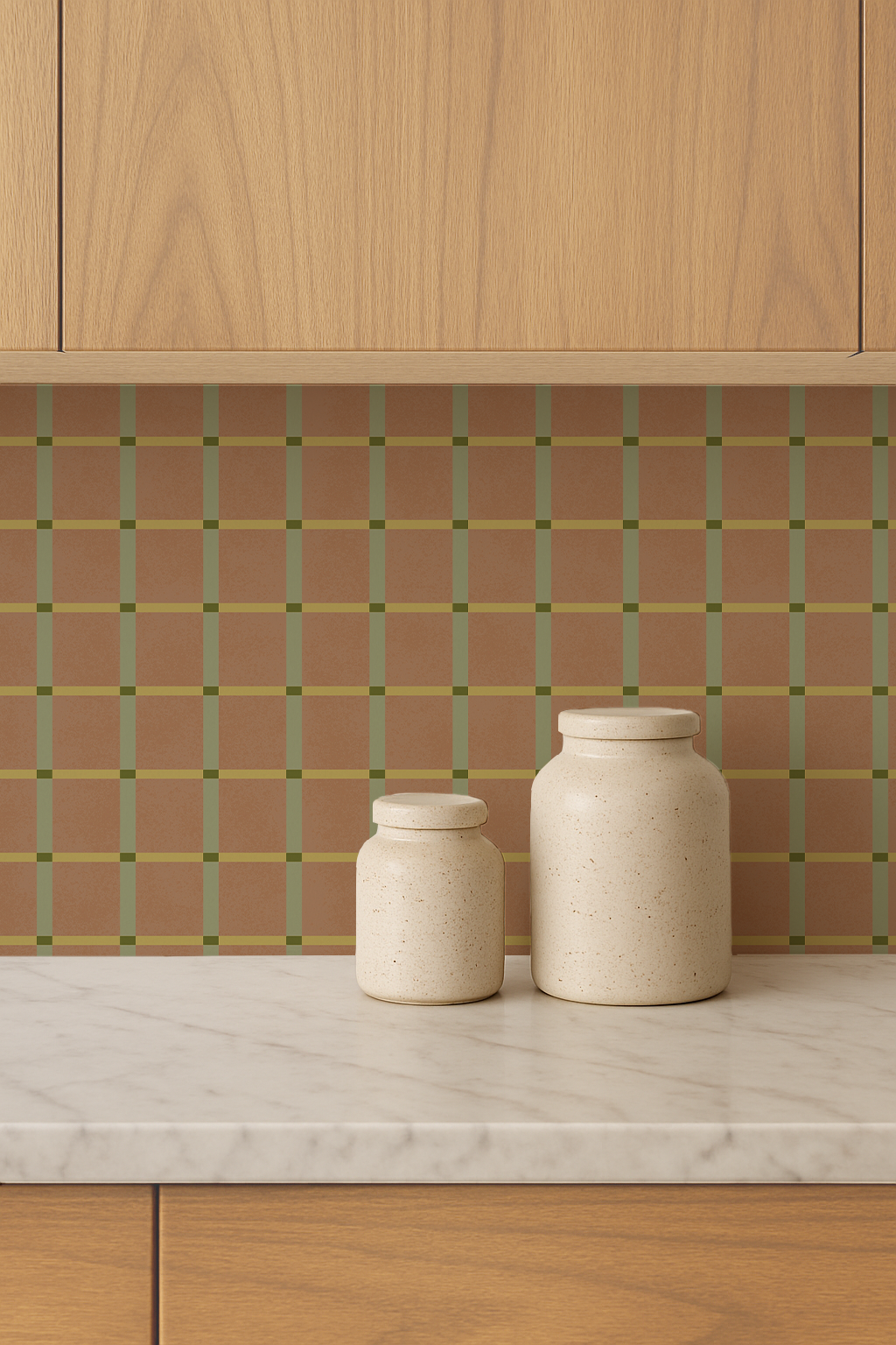 Ginnie Contact Paper, terra cotta mint and light chartreuse