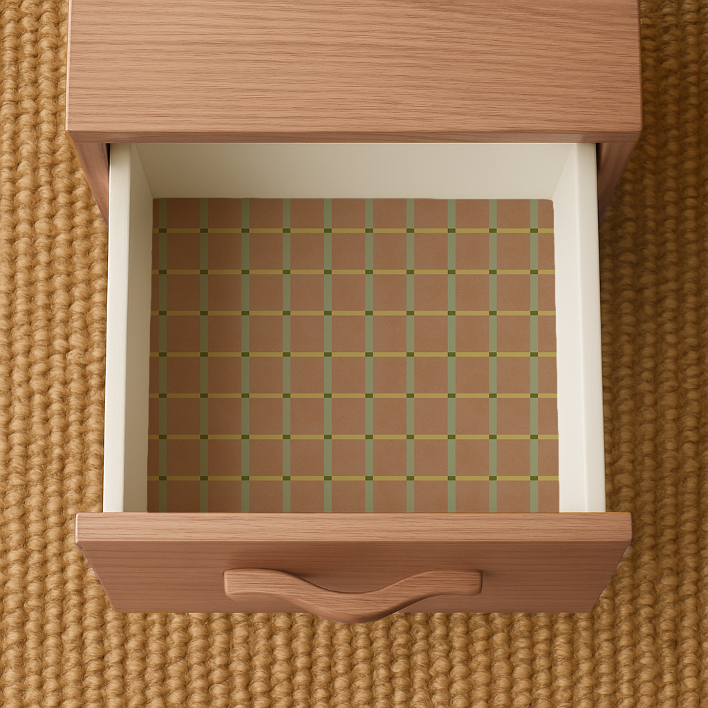 Ginnie Contact Paper, terra cotta mint and light chartreuse