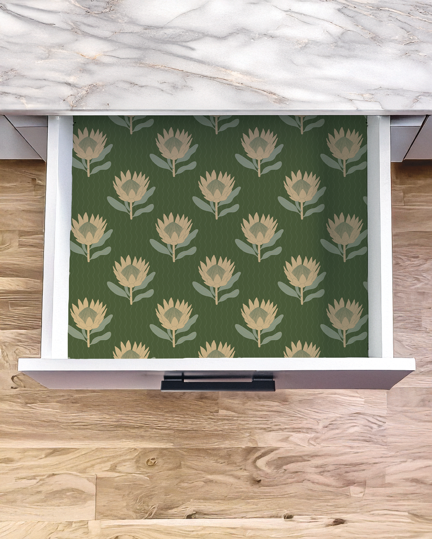 King Protea Contact Paper, forest green and butter yellow