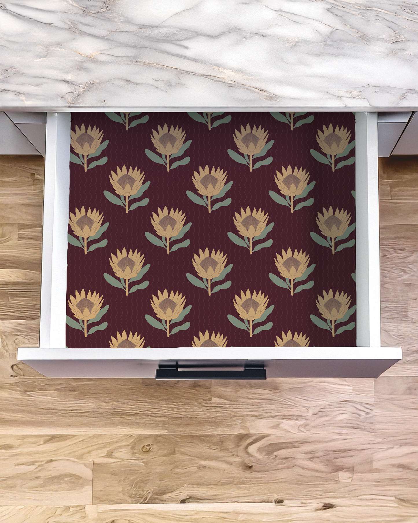 King Protea Contact Paper, dark plum and butter yellow