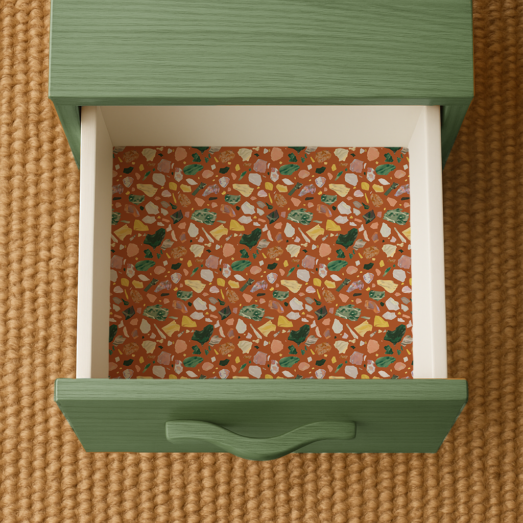 Painted Terrazzo Contact Paper, bold rusty orange