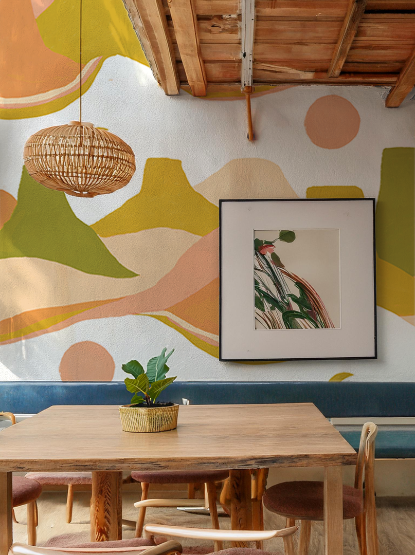 Painted Mesa Mural, mustard and olive green