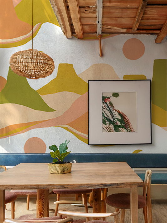 Painted Mesa Mural, mustard and olive green