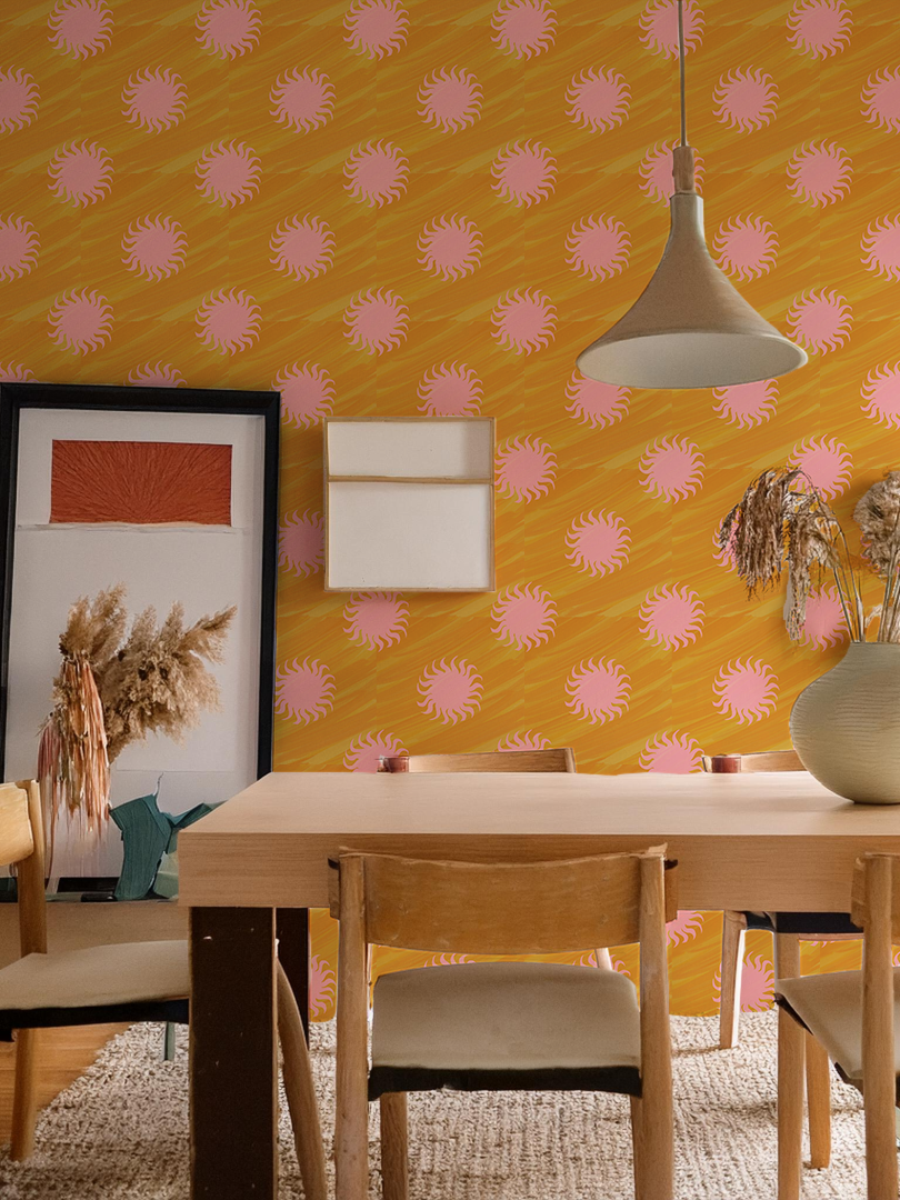 Sol Wallpaper, yellow and light pink