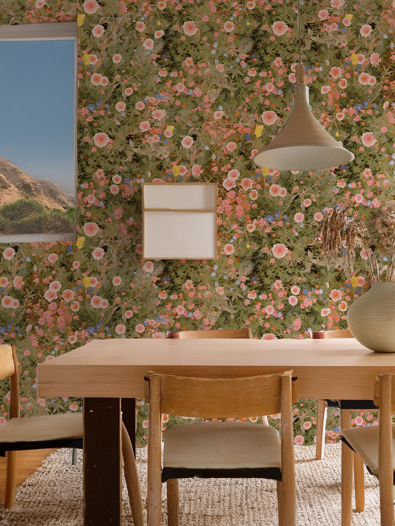 Cali Flowers Wallpaper, peachy green