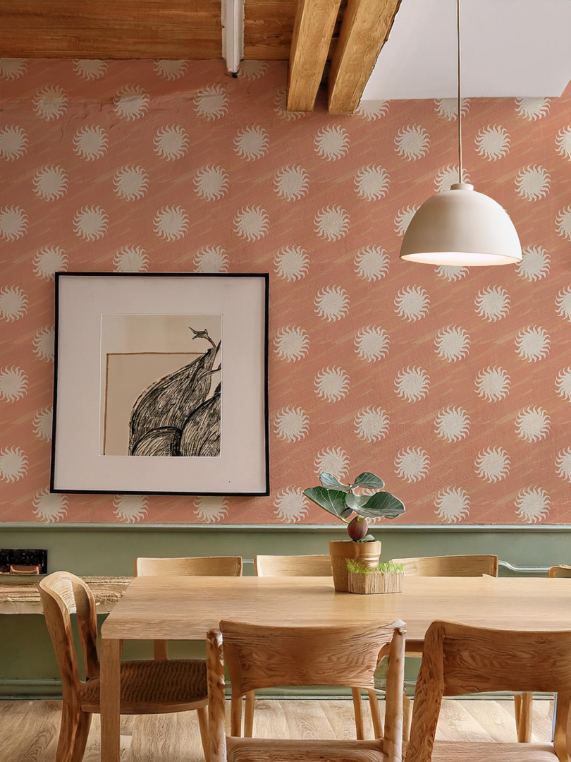 Sol Wallpaper, terra cotta and off-white