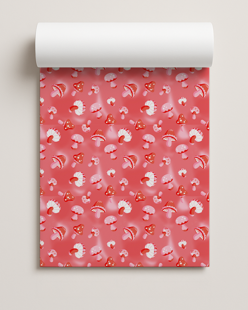 Yuletide Fungi Gift Wrap, red and pink