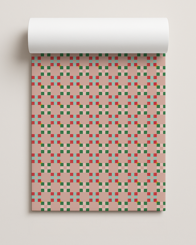 Christmas Quilt Gift Wrap, peach