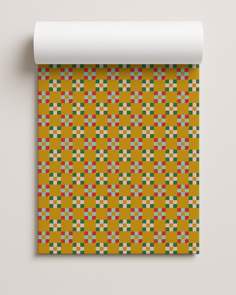 Christmas Quilt Gift Wrap, mustard yellow