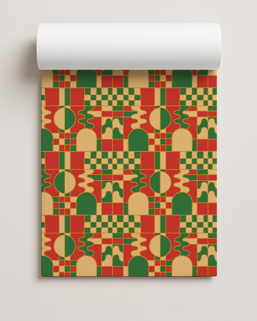 Groovy Glow Gift Wrap, red, yellow and green