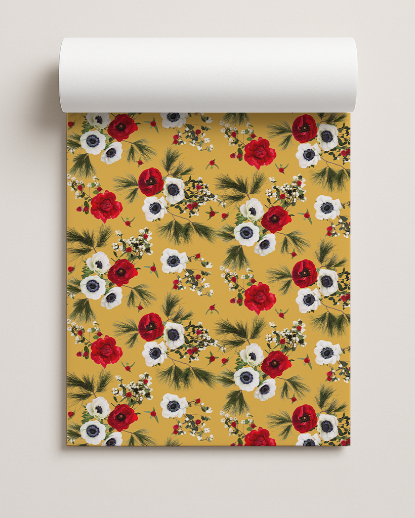 Snow Berry Gift Wrap, yellow
