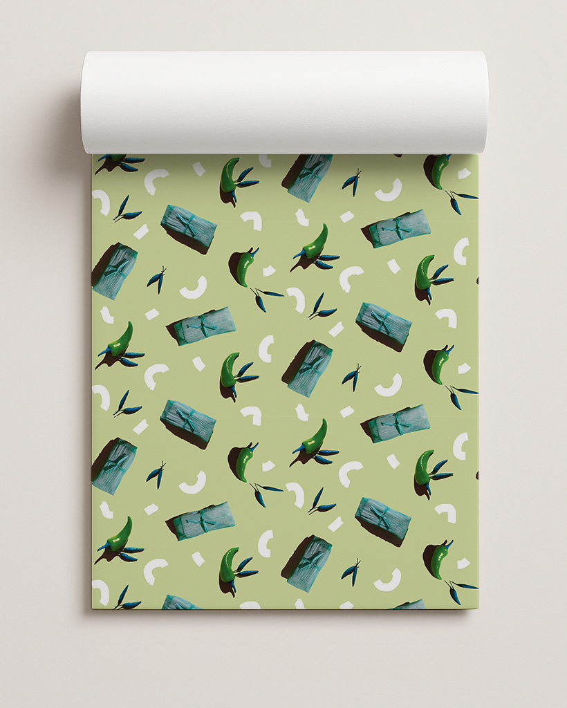 Tamale Party Gift Wrap, green and blue