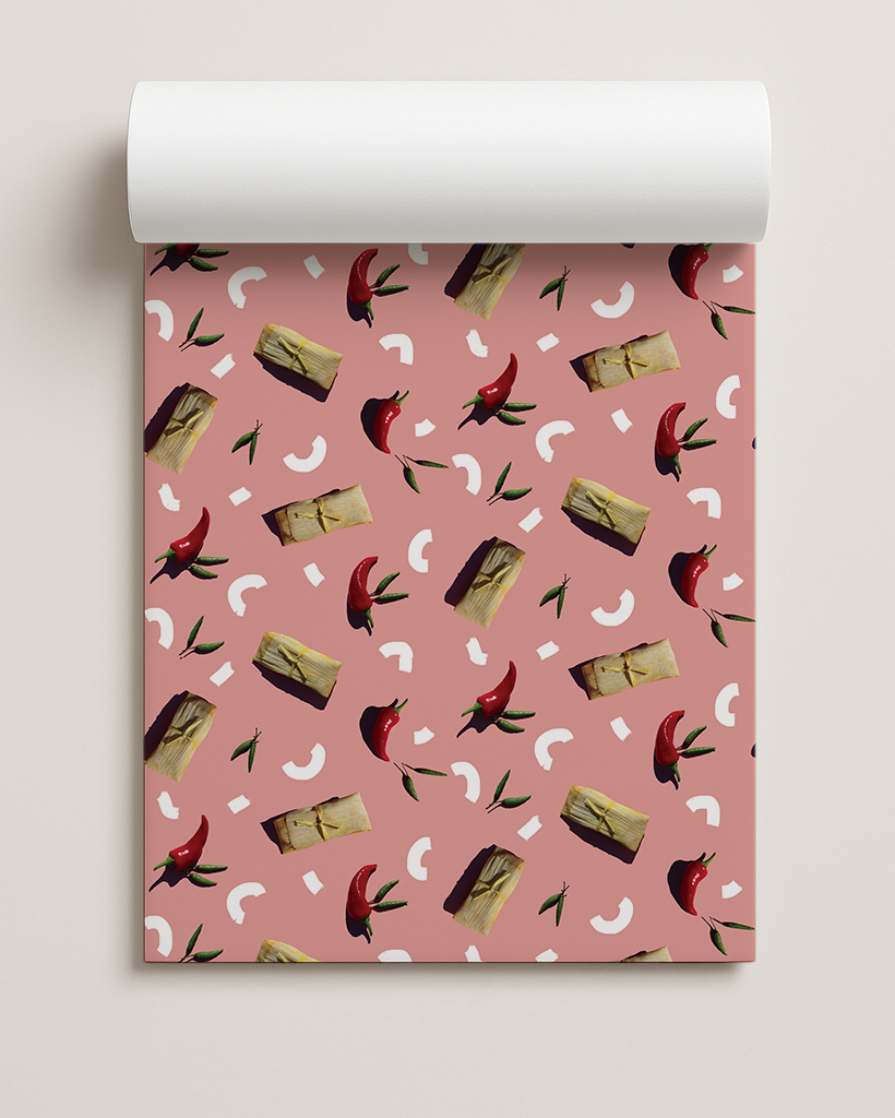 Tamale Party Gift Wrap, pink and red