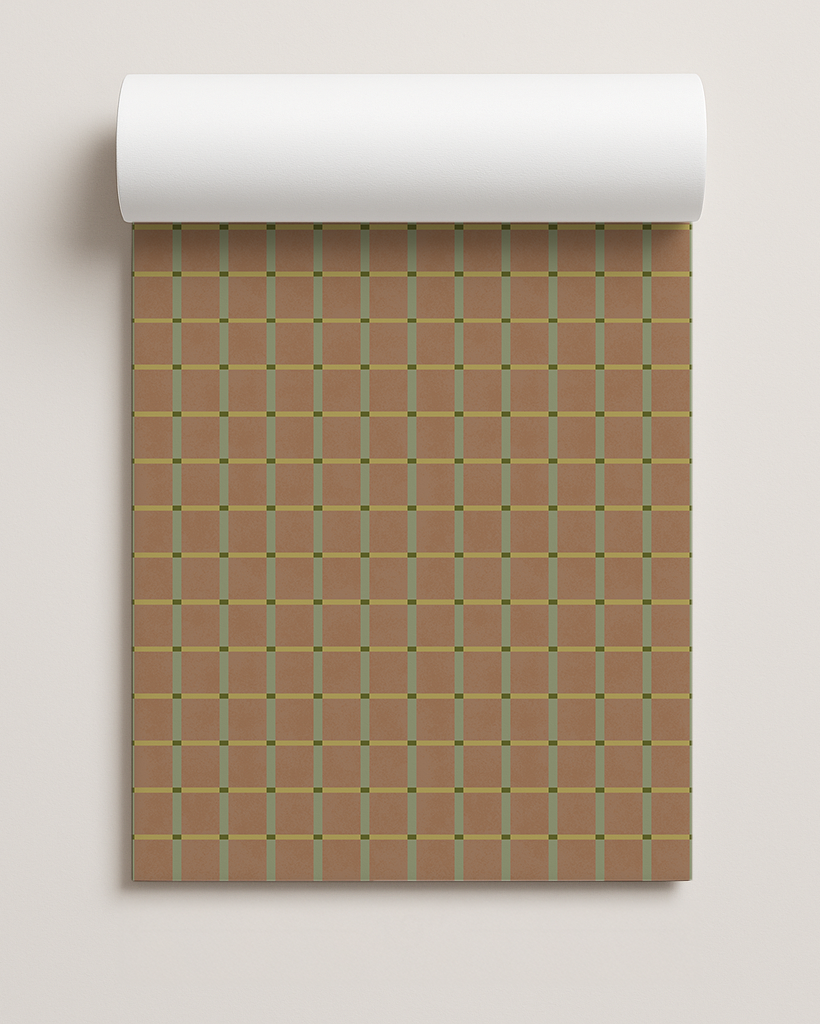 Ginnie Contact Paper, terra cotta mint and light chartreuse