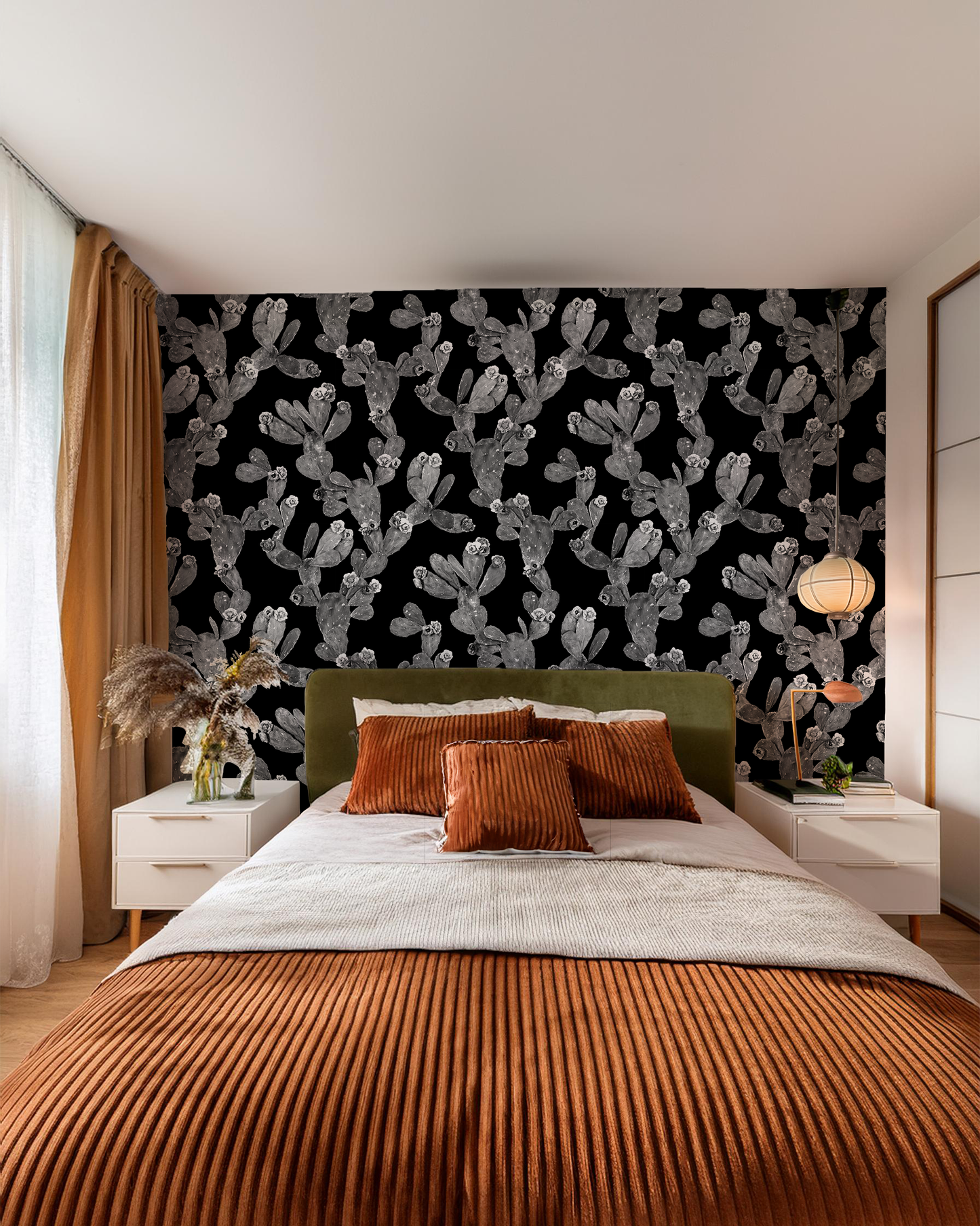 Desert Blooms Wallpaper, black and gray