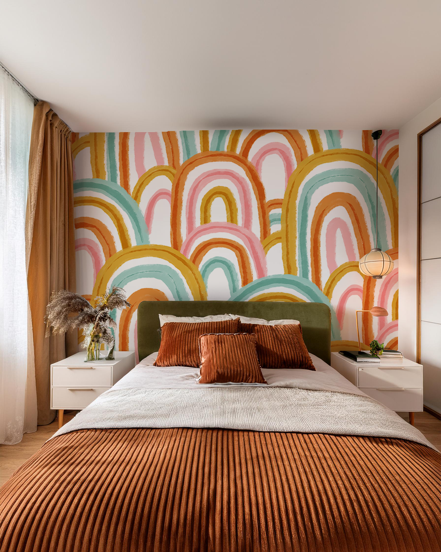 Rainbow Mural, pink and teal