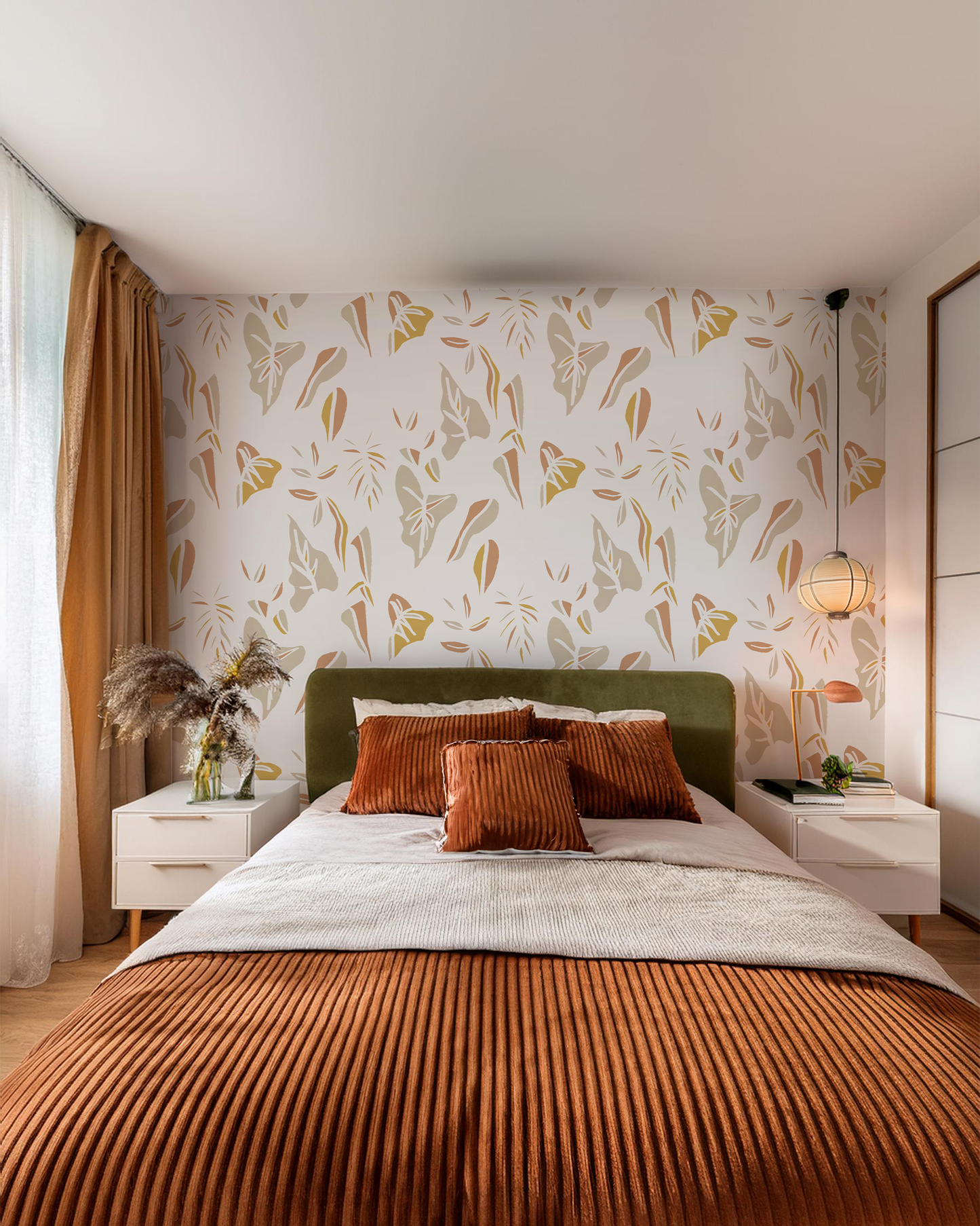 Block Print Foliage, white and mustard