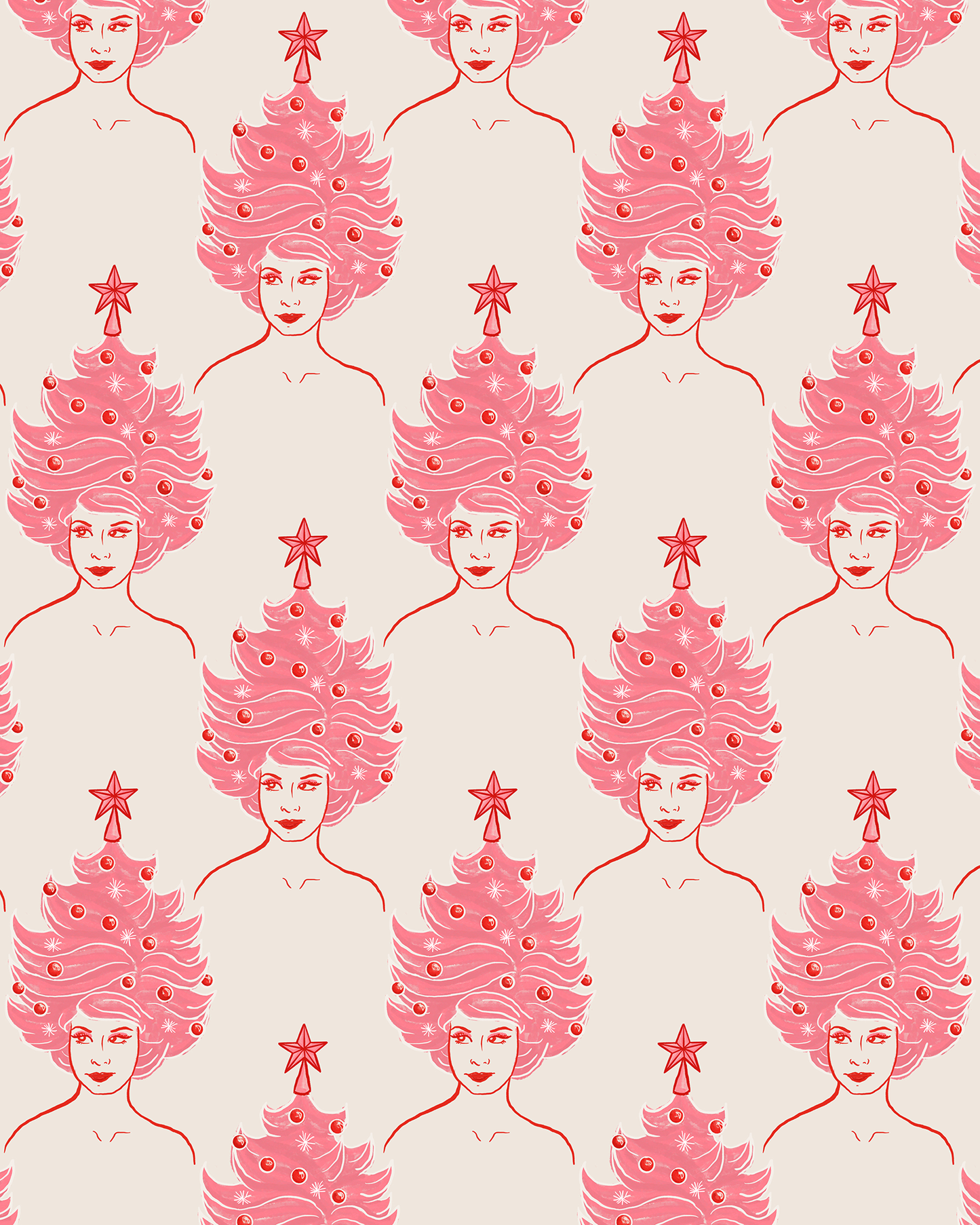 Tree Lady Wrapping Paper, Large Roll, pink & off-white