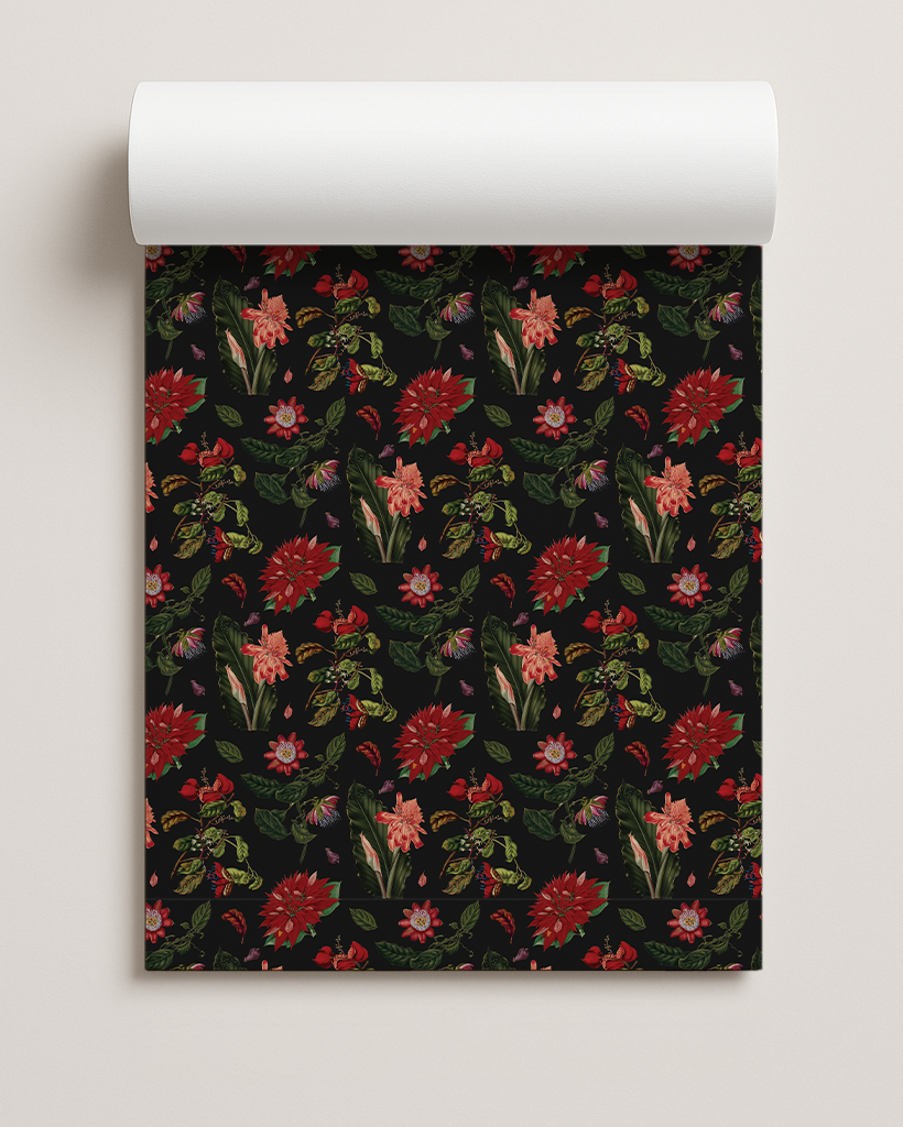 Vintage Poinsettia Gift Wrap, black and red