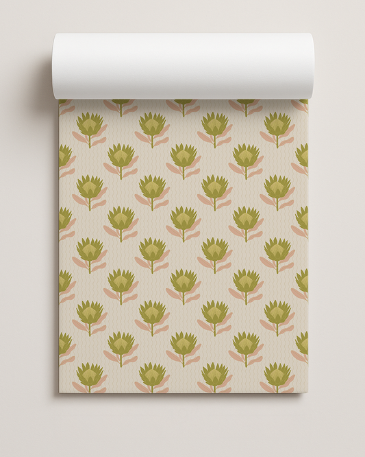 King Protea Contact Paper, tan and olive