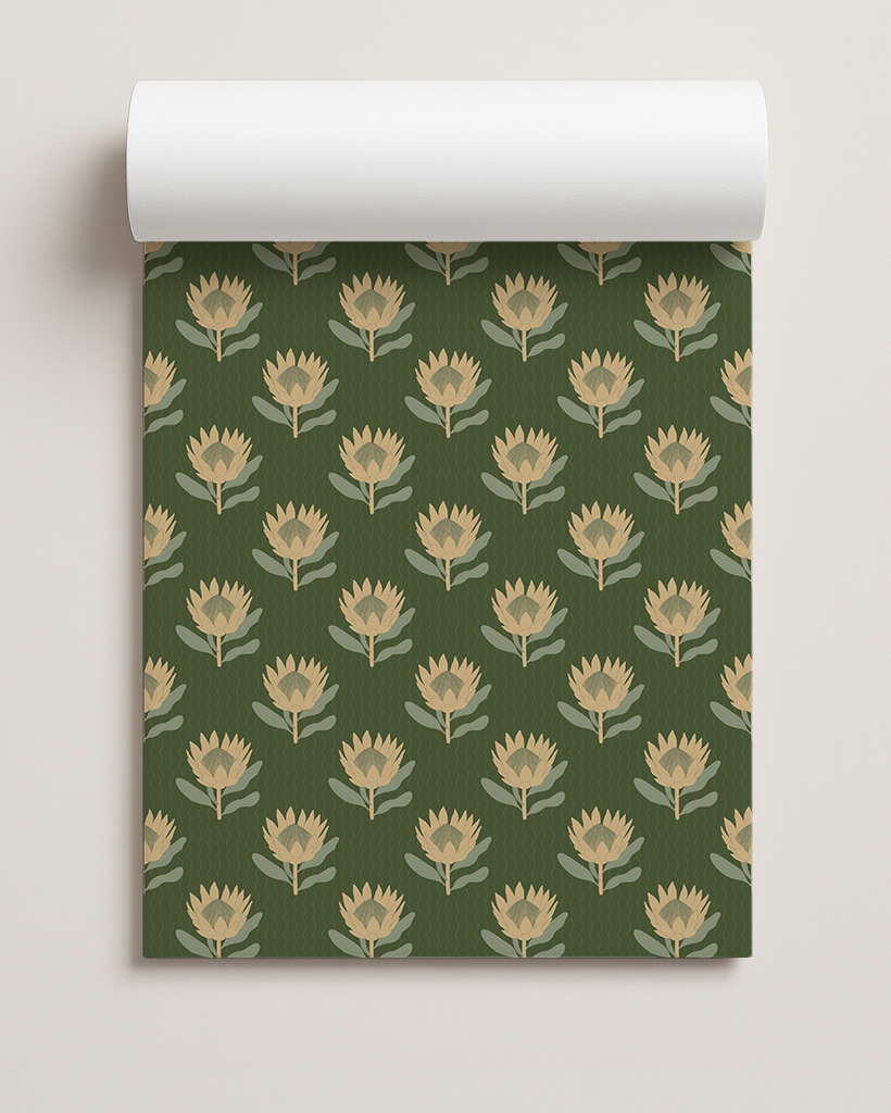 King Protea Contact Paper, forest green and butter yellow